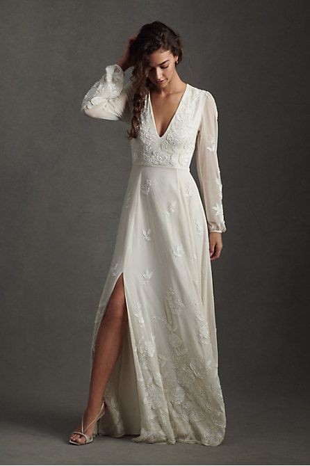 Bhldn Wedding Dresses, Backyard Wedding Dresses, Bhldn Wedding Dress, Bhldn Wedding, Anthropologie Wedding, Elopement Dress, Casual Wedding Dress, Brides Wedding Dress, Long Sleeve Wedding