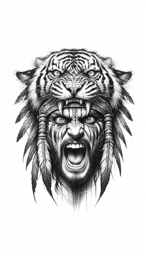 Geometric Tiger Tattoo, Native American Tattoo Designs, Tattoo Perna, Greek Goddess Art, Lion Head Tattoos, Tiger Tattoo Design, Lion Tattoo Design, Scary Tattoos, Skull Art Drawing