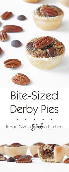 Try a bite-sized derby pie for the Kentucky Derby! These mini treats have pecan pie filling with bourbon and semisweet chocolate chips. YUM! | Recipe by @haleydwilliams Kentucky Derby Dessert Ideas, Derby Desserts, Derby Pie Recipe, Preakness Party, Derby Food, Kentucky Derby Food, Kentucky Derby Recipes, Derby Recipe, Kentucky Derby Pie