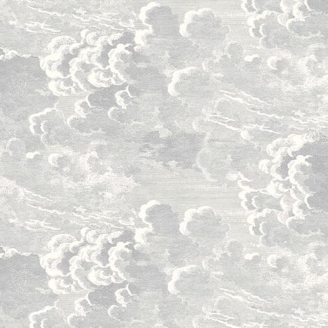 Nuvolette Soot / Snow wallpaper by Cole & Son Nuvolette Wallpaper, Sky Effect, Wallpaper Clouds, Cole And Son Wallpaper, Wallpaper Ceiling, Abstract Cloud, Interior Design Advice, Temporary Wall, Grey Clouds