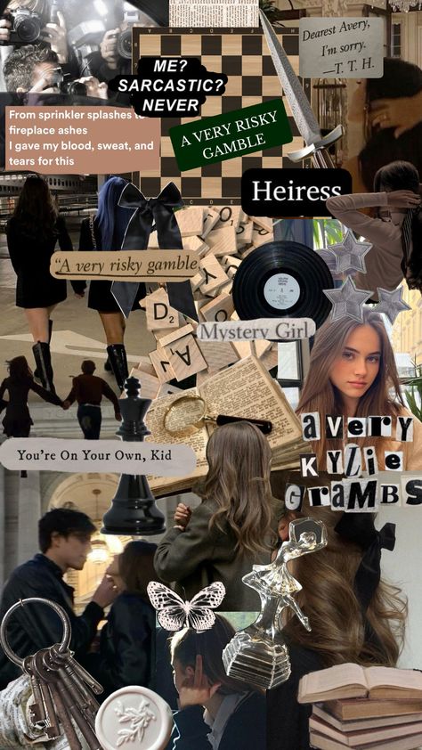 Day 5: Avery Kylie Grambs 💋♟️💰✨ #theinheritancegamesaethetic #averyandgrayson #averykyliegrambs #heiress #averyandjameson #lightacademia #brown #theinheritancegames #lovetriangle #books #countdown Avery Grambs, Inheritance Trilogy, Too Cool For School, Fan Book, Aesthetic Collage, Room Posters, Book Humor, Book Aesthetic, Romance Books