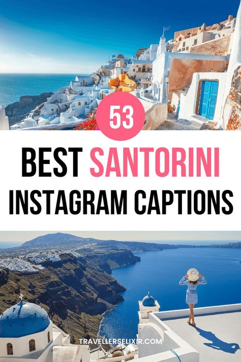 Best Santorini Instagram captions & quotes Santorini Itinerary, Greece Quotes, Santorini Vacation, Puns Quotes, Grecia Santorini, Instagram Post Captions, Short Captions, Sunset Captions, Santorini Sunset