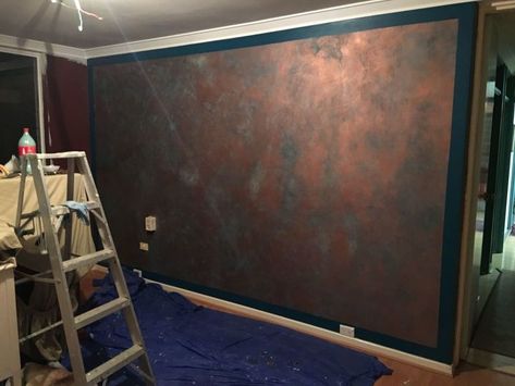 Feature Wall Diy, Metallic Wall Paint, Metallic Paint Walls, Accent Wall Stencil, Diy Copper, Faux Walls, Wall Painting Techniques, Faux Brick Walls, Copper Paint