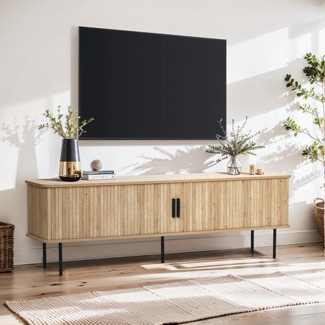 Television Cabinet, Mid Century Modern Tv Stand, Tambour Doors, Modern Tv Cabinet, Tv Stand With Storage, Inspired Aesthetic, Storage Credenza, Modern Tv Stand, Modern Tv