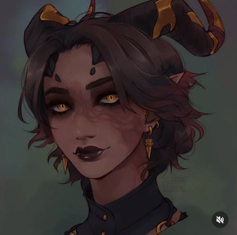 Claws Character Design, Heterochromia Eyes Character Art, Dark Skinned Female Character Art, Dnd Hairstyles Female, Hexblood Dnd Character Female, Dark Skin Character Design Women, Character Design Horns, Demi God Oc, Dnd Hexblood