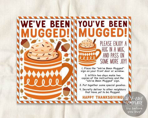 You’ve Been Mugged Game, You’ve Been Mugged Fall, You've Been Mugged Free Printable, You've Been Mugged, Friendsgiving Activities, Working Thanksgiving, Teacher Morale, Staff Morale, Thanksgiving Friendsgiving