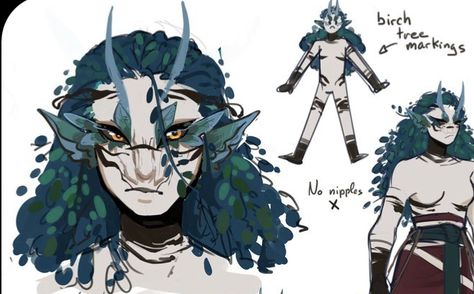 Reptilian People Art, Plant Hybrid Human, Sea Monster Oc Male, Original Species Humanoid, Fae Concept Art, Fae Oc Art, Dnd Fey Character, Fey Character Design, Dryad Character Design