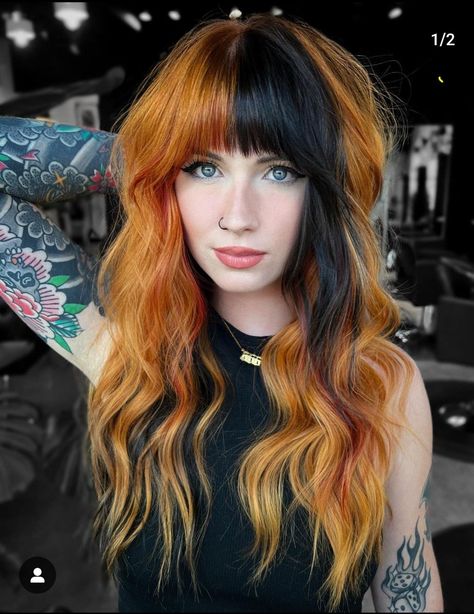 Split Dyed Hair, Diy Hair Color, Fall Hair Color Trends, Split Hair, Summer Hair Color, Fall Hair Color, Haircuts With Bangs, Orange Hair, Hair Inspo Color