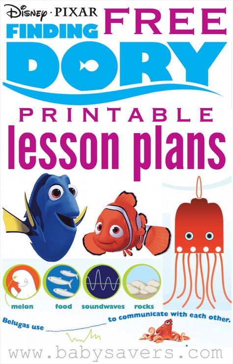 Finding Dory lesson plans - free Disney printables for teachers or parents! Disney Lesson Plans For Toddlers, Disney Lesson Plans Activities, Finding Nemo Activities For Preschool, Finding Nemo Activities, Under The Sea Lesson Plans For Toddlers, Finding Nemo Activities For Kids, Dory Short Term Memory, Finding Nemo Games, Disney Printables Free