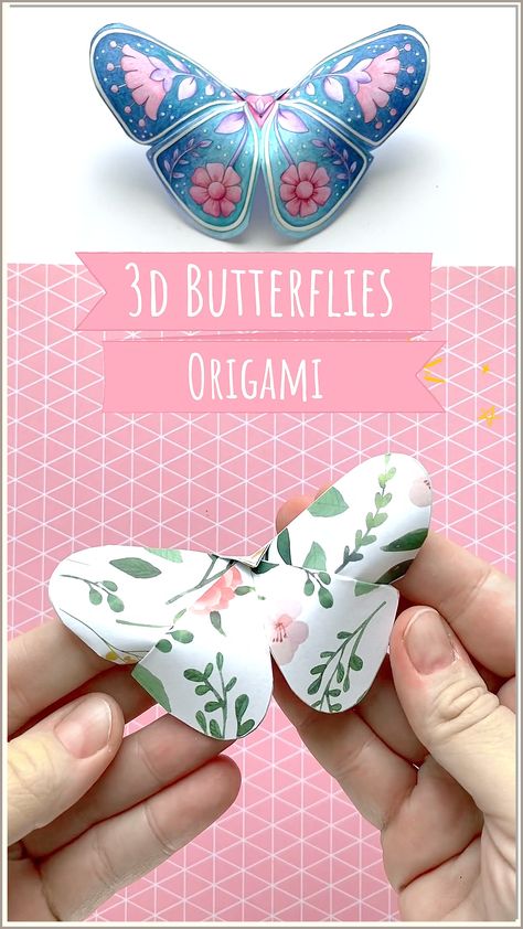 Add a touch of elegance to your paper craft with this butterfly origami tutorial. 3d Paper Butterfly Template, Paper Spring Crafts, 3d Butterfly Craft, Butterflies Origami, Diy Crafts Butterfly, Paper Creativity, Cardstock Crafts, Fleurs Diy, Folding Origami