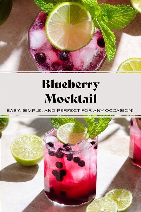 Blueberry Mocktail Blueberry Mocktail, Watermelon Jalapeno Margarita, Mint Syrup, Drink For Summer, Easy Mocktail Recipes, Blueberry Mojito, Kid Friendly Drinks, Blueberry Mint, Mint Simple Syrup