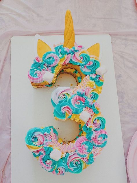 Number 7 Unicorn Cupcake Cake, Number 3 Rainbow Cake, Number 3 Unicorn Cake, Number 4 Unicorn Cake, Unicorn 3rd Birthday Party Ideas, Rainbow Unicorn Cake Birthday, Unicorn Pull Apart Cupcakes, Unicorn Cupcake Cake, Unicorn Number Cake