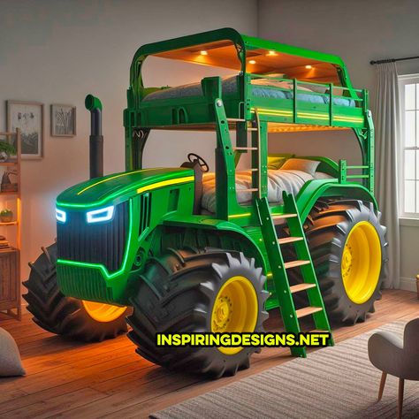 Tractor Beds For Boys, Tractor Bedroom Ideas Little Boys, Farm Bedroom Ideas For Boys, Boys Adventure Bedroom Ideas, Adventure Bedroom Ideas, John Deere Bed, Tractor Bedroom, Construction Bed, Boys Beds