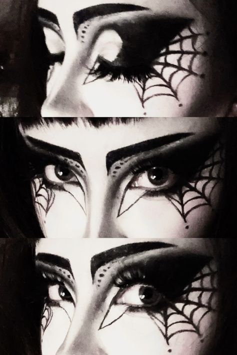 Cat Eyeliner Tutorial, Spider Web Makeup, Spider Makeup, Trad Goth Makeup, Goth Eye Makeup, Eyeliner Designs, Drag Make-up, Punk Makeup, Trad Goth