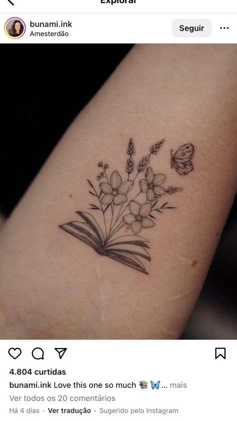 Book And Plant Tattoo, Flower Book Tattoo, Book Flower Tattoo, Book With Flowers Tattoo, Firefly Tattoo, Marigold Tattoo, Roots Tattoo, Flor Tattoo, Bookish Tattoos