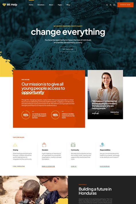 Wihelp is designed for nonprofit and charity organizations, suggesting it's tailored for those who want to create websites for fundraising, donations, and promoting charitable causes. Nonprofit Landing Page, Fundraising Website Design, Charity Donation Poster Design, Charity Website Design Inspiration, Nonprofit Website Design Inspiration, Nonprofit Graphic Design, Donation Website Design, Foundation Website Design, Ngo Website Design