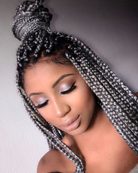 Gray Braids For Black Women, Grey Braids Hairstyles, Black And Grey Braids, Grey Hair Braids Black Women, Gray Box Braids, Gray Braids, Grey Braids, Grey Box Braids, Grey Hair Braids