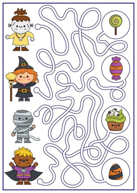 Halloween Maze Printable, Labirint For Kids, Maze For Kids Preschool, Maze For Kids, Labyrinth Game, Halloween Maze, Maze Worksheet, Thema Halloween, Trick Or Treat Costume