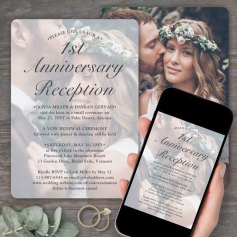 ANY YEAR Anniversary Reception 2 Photo Wedding Invitation Sequel Wedding, Reception Only Invitations, Elopement Party, Elopement Invitation, Tie The Knot Wedding, Renewal Ceremony, Script Wedding Invitations, Vow Renewal Ceremony, Wedding Reception Invitations