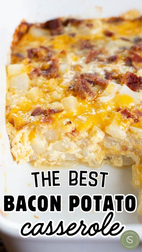 view of bacon potato casserole with slice taken out Bacon Potato Casserole, Bacon Potatoes, Potatoes And Cheese, Bacon Potato, Easy Bacon, Cheesy Potato, Cheesy Bacon, Homemade Recipe, Ultimate Comfort Food