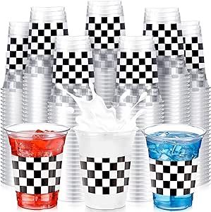 SiliFine 100 Pcs 12 oz Racing Party Plastic Cups Disposable Checkered Cups White Black Checkered Flag Cups Clear Drink Disposable Cups for Race Car Party Supplies Decorations Birthday Baby Shower Racing Baby, Racing Party, Car Party, Race Party, Race Car Party, Black Checkered, Checkered Flag, Vintage Race Car, Disposable Cups