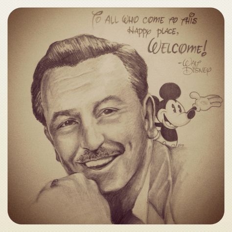 Walt Disney by AlohaJennArt www.alohajennart.com  Portrait drawings Walt Disney Tattoo, Mickey And Walt Disney Tattoo, Walt Disney Portrait Tattoo, Walt Disney World Coloring Pages, Walt Disney Signature, Disney Pop Art, Disney+ Icon, Disney Bachelorette, Disneyland Princess