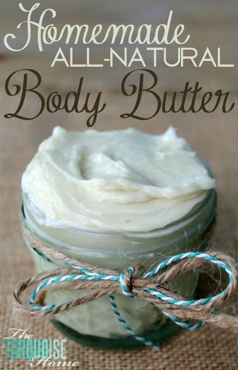 Homemade All-Natue Body Butter Recipe | TheTurquoiseHome.com All Natural Body Butter, Body Butter Recipe Homemade, Butter Recipes Homemade, Body Butter Recipe, Homemade Body Butter, Natural Body Butter, Homemade Moisturizer, Diy Body Butter, Body Butters Recipe