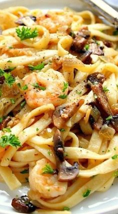 Mushroom Shrimp Pasta, Shrimp Pasta Recipes Healthy, Shrimp And Mushrooms, Shrimp Mushrooms, Shrimp Stuffed Mushrooms, Shrimp Pasta Recipe, Pasta With Shrimp, Garlic Butter Mushrooms, Mushroom Recipes Pasta