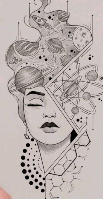 Aesthetic Sketch Ideas Meaningful, Head In Space Tattoo, Easy Drawing Designs, Unique Mandala Drawing, Cute Drawing Ideas, Old Sketches, Power Of Dreams, Meaningful Paintings, Pencil Sketch Images