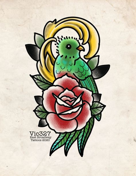 Tattoo flash designs idea art Quetzal bird rose ornamental artwork Guatemalan Tattoo Ideas, Guatemala Tattoo Ideas, Quetzal Drawing, Quetzal Art, Quetzal Tattoo Guatemalan, Resplendent Quetzal Drawing, Aztec Hummingbird Art, Guatemalan Quetzal Art, Quetzal Tattoo