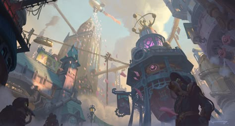 ArtStation - Steampunk City Arcane City, Steampunk Concept Art, Character Needs, Steampunk Concept, Victorian Theme, Steampunk City, Environment Painting, Storyboard Illustration, Gear Clock