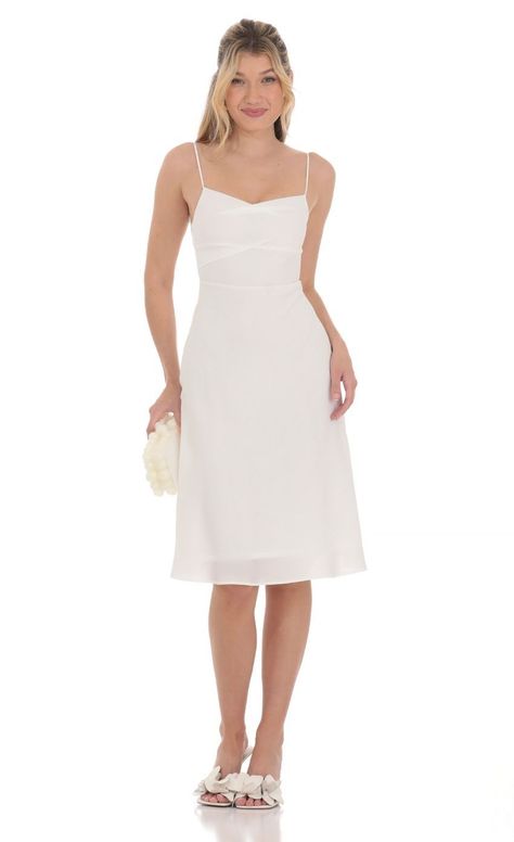 A-line Midi Dress in White -  #ALine #Dress #Midi #White White Knee Length Dress, Casual Day Dresses, White Midi, Grad Dresses, Straight Dress, Date Night Dresses, Midi Maxi Dress, White Wedding Dresses, White Midi Dress