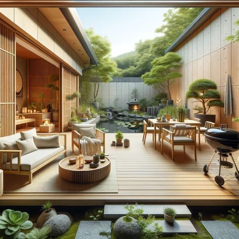 #homedecor #livingarea Japandi Outdoor Furniture, Rv Enclosures, Japandi Patio, Japandi Outdoor, Japandi Garden, Japanese House Interior, Japandi House, Outdoor Ambiance, Style Japandi