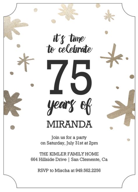 Celebrate 75 Years BIrthday Party Invitations:  Your guests will definitely know that it’s a 75th birthday when you send these festive invites! 75th Birthday Card, 75th Birthday Invitations, 75 Birthday, Happy 75th Birthday, 75th Birthday Parties, Glitter Birthday Parties, Birthday Invitation Card, Custom Birthday Invitations, Unicorn Birthday Invitations