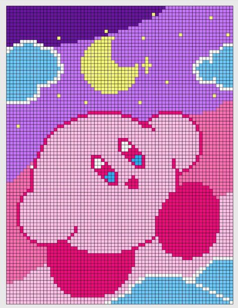 Kirby Tapestry Crochet, Kirby Alpha Pattern, Crochet Tapestries, Art Sweater, Pixel Art Templates, Art Templates, Crochet Jumper, Perler Crafts, Pixel Art Grid