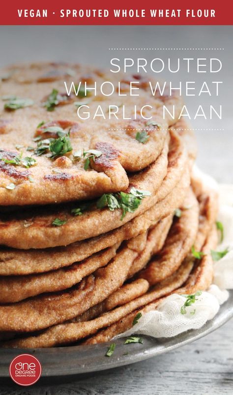 Sprouted Grain Bread Recipe, Wheat Flour Bread Recipe, Vegan Flatbread Recipes, Whole Wheat Naan, Naan At Home, Sprouted Wheat Bread, Wheat Flour Recipes, Vegan Flatbread, Skillet Bread