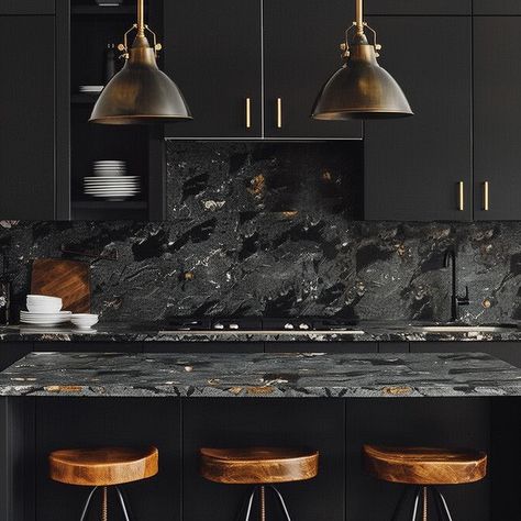 Stunning Black Quartz Countertops 19 Calacatta Quartz Kitchen Countertops, Calacatta Quartz Kitchen, Black Quartz Countertops, Black Kitchen Countertops, Engineered Stone Countertops, Calacatta Quartz, Cambria Quartz, Quartz Kitchen Countertops, Quartz Kitchen