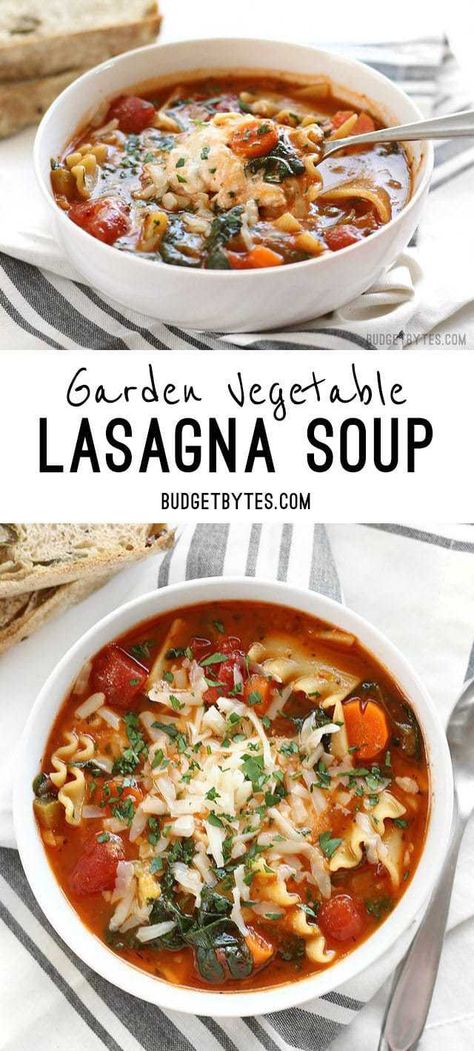 Vegetable Soup Vegan, Garden Vegetable Soup, Baked Lasagna, Lasagna Soup Recipe, Budget Bytes, Vegetable Lasagna, Vegetable Medley, Soup Vegan, Paleo Crockpot