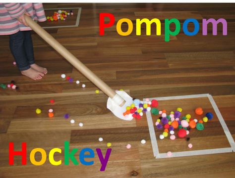 Keep the kids entertained with Pompom Hockey.  It is a super simple activity you can set up at home for the kids, that is fun, challenging and exciting.  It also gets little bodies moving! Olympics Preschool, Preschool Olympics, Sport Challenge, Winter Activities For Toddlers, Olympics Activities, Ski Jump, Olympic Theme, Clever Kids, Gross Motor Activities