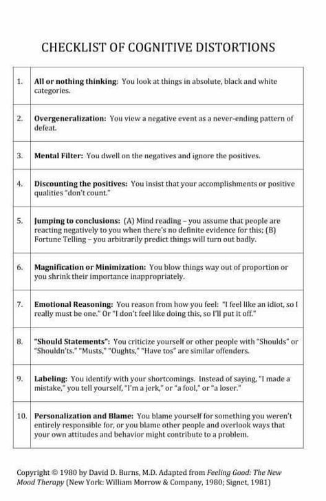 Cbt Therapy Techniques, Cognitive Distortions Worksheet, David Burns, Adolescent Therapy, Coping Skills Worksheets, Cbt Therapy, Cbt Worksheets, Counseling Worksheets, Feel Good Books