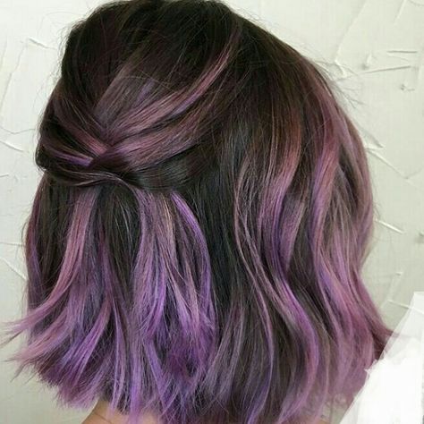 Messy Bun For Short Hair, Elegant Short Hair, Pulp Riot Hair Color, Hair Dyed, Short Hair Bun, Messy Buns, Short Hair Trends, Hair Color Purple, Unicorn Hair