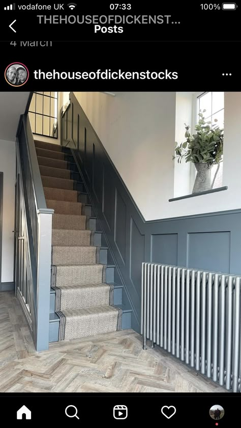 Hallway Wall Colors, Stairs And Hallway Ideas, Stair Paneling, Entrance Hall Decor, Victorian Hallway, Hallway Colours, House Staircase, Hallway Inspiration, Narrow Hallway Decorating