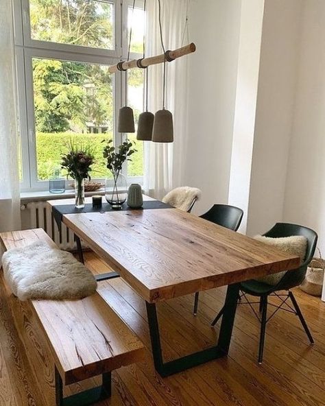 Bench and Chairs Solid Oak Dining Table Grain and Frame Mismatched Dining Chairs, Wood Table Design, Dinning Room Design, Small Kitchens, Oak Dining Table, Dining Table Design, Wooden Table, Dining Room Design, Rustic Dining Table