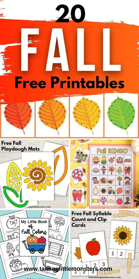 20 Free Printables for Fall. Fun and easy print and play activities for toddlers, preschoolers and kindergarteners to do this Autumn. #fall #freeprintables #toddler #preschool #kindergarten Fall Week Preschool Activities, Preschool Activities For Fall, Autumn Preschool Activity, Preschool Autumn, Autumn Activities For Preschoolers, Fall For Kids Activities, Activities For Fall Preschool, K3 Activities Free Printables, Fall Season Preschool Activities