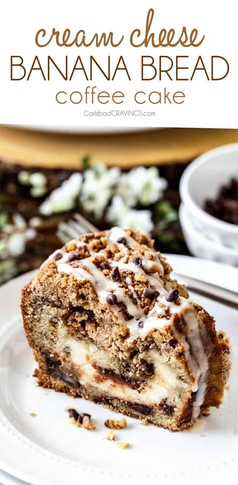 Banana Bread Coffee Cake, Cream Cheese Banana Bread, Banana Coffee Cake, Banana Coffee Cakes, Cream Cheese Coffee Cake, Recipes Banana, Pudding Cheesecake, Cheesecake Squares, Banana Dessert Recipes