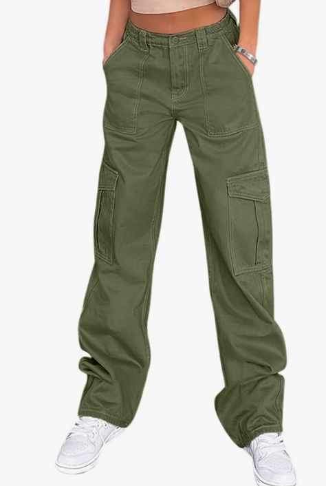 Cargo Pants for Women High Waisted Casual Pants Baggy Stretchy Wide Leg Y2K Streetwear with 6 Pockets Multi Pocket Cargo Pants, Army Green Cargo Pants, Pocket Cargo Pants, Green Cargo Pants, Green Cargo, Cargo Pants, High Waist, Trousers, Pants