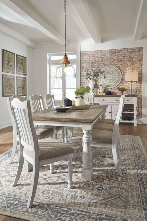 Farmhouse Style Dining Room, Modern Farmhouse Dining Room, Grey Dining Tables, Farmhouse Dining Room Table, Ashley Homestore, Modern Farmhouse Dining, White Dining Room, Regal Design, Table Chairs