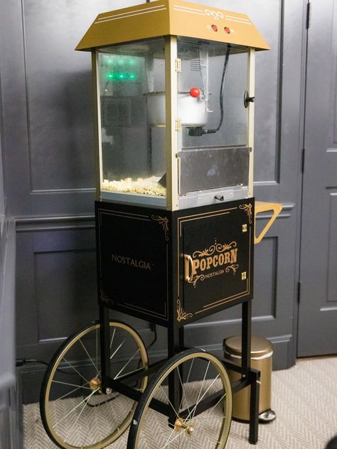 Popcorn Machine In Home, Popcorn Machine In Home Decor, Popcorn Station, Whiskey Room, Popcorn Machine, Honey Do List, Home Cinema Room, Theater Room, Entertainment Tonight