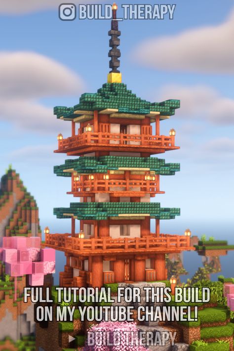 In this video, I show you how to build a Japanese Pagoda in Minecraft! Minecraft Pagoda Build, Japanese Village Minecraft Builds, Minecraft Japanese Watchtower, Japanese Style Village Minecraft, Minecraft Pagoda Tutorial, Mc Japanese Build, Japanese Style Building Minecraft, Japanese Pagoda Minecraft, Japanese Buildings Minecraft