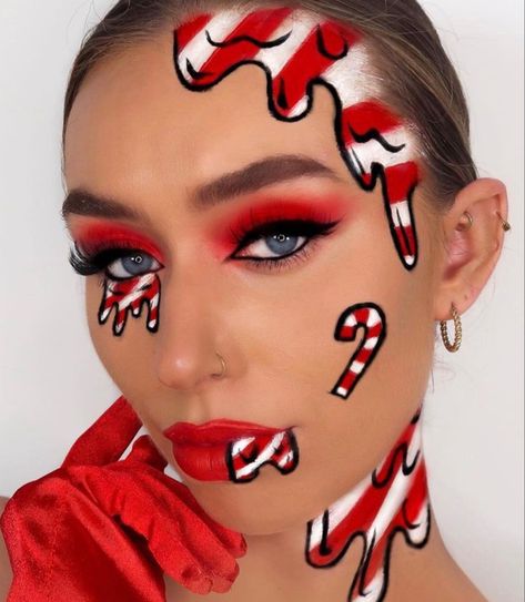 Candy Cane Makeup, Holiday Eye Makeup, Christmas Makeup Looks, Christmas Party Makeup, Christmas Makeup Tutorial, Xmas Makeup, Christmas Eyeshadow, Halloweenský Makeup, Christmas Eye Makeup